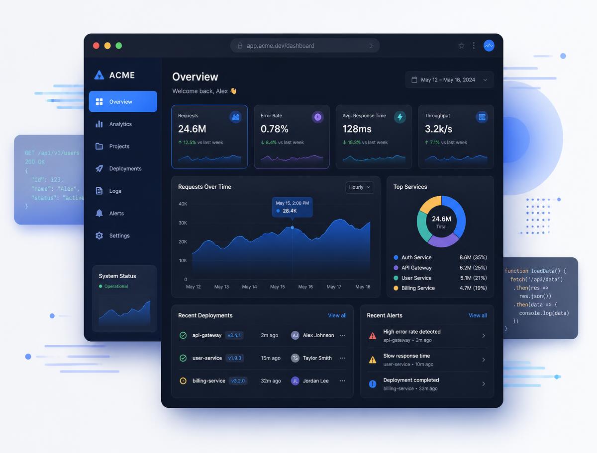 Illustration af et moderne dashboard og website udviklet af WebFast